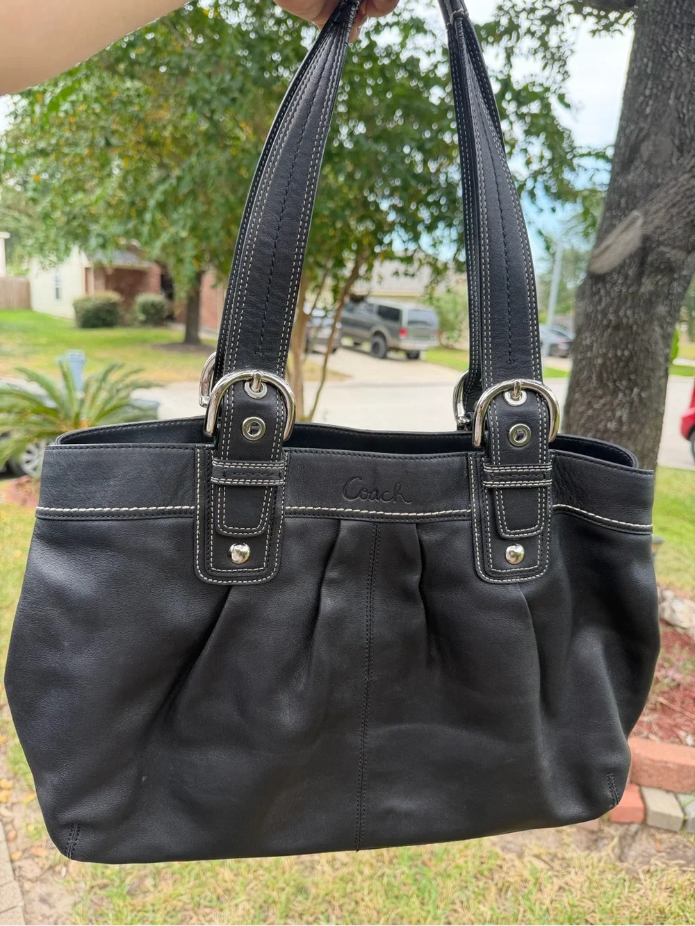 🖤 Coach Soho Pleated Leather Tote F13733 – Black / Silver Hardware – Y2K